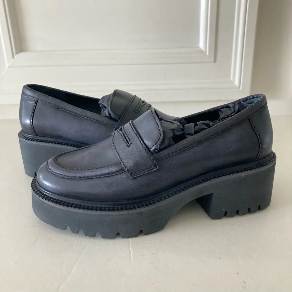 NWOT Free People Decker Black Leather Penny Loafers